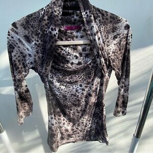 Y2K Velvet Grey & Tan Cheetah Rhinestone Blouse Size Petite